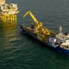 First export cable pull-in - Enshore Subsea’s CMOS Installer at Inch Cape’s offshore substation platform (Credit: Inch Cape Offshore)