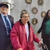 From left, retired Merchant Marine chief engineer Byron "Andy" Anderson, Anacortes resident Elsie Bowers, and Xochitl Castaneda of the U.S. Maritime Administration participated in the Nov. 10  unveiling of the U.S. Merchant Marine plaque at  Veterans Memorial Plaza in Anacortes, Washington. Bowers's late husband, Harlan, was a Merchant Marine able seaman during World War II and saw action in the South Pacific. (Photo: Richard Walker)