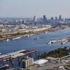 Inland waterways with St. louis in the background. (Credit: St. Louis Regional Freightway)