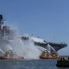 On the morning of July 12, a fire was called away aboard the USS Bonhomme Richard (LHD 6) while it was moored pierside at Naval Base San Diego while the warship was going through a maintenance availability, which began in 2018. (Photo: Christina Ross / U.S. Navy)