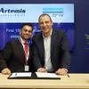 Photo from the ceremony at the Posidonia International Shipping Exhibition. Left: Aakash Dua, Regional Business Development Manager, DNV Maritime, Right:Boran Bekbulat, Director of Sales - EMEA, Artemis Technologies. (Source: DNV)