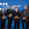 Pictured (left to right): John Berry, Crowley Wind Services; U.S. Merchant Marine Academy cadets Elizabeth Kay, Gianna Russo, Draygan Colonese, Charles Lausten; Joe St. Pierre, Crowley Wind Services (c) Crowley