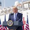 President Donald J. Trump delivers remarks at Naval Station Norfolk, March 28 during his visit to see off the Military Sealift Command hospital ship USNS Comfort (T-AH-20). (U.S. Navy photo by Mike DiMestico)
