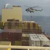 Screenshot from video filmed by a seafarer on board the MSC Aries as Iranian forces seized the vessel. (Courtesy ITF)