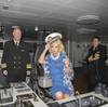 Seabourn Ovation godmother Elaine Paige gets a special bridge tour from the ship’s Captain, Stig Betten (left), and Staff Captain, Stefan Tsvetkov. Ovation was christened in front of Seabourn guests in Valletta, Malta. Photo by the company.