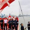The crew gathers for the flag hoisting. Photos: Odfjell
