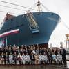 The naming ceremony for the first Triple-E vessel, Maersk Mc-Kinney Moller, was held June 14, 2013 in Okpo, South Korea. (File photo courtesy of Maersk Line)