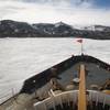 The U.S. Coast Guard Cutter Polar Star breaks ice Jan. 16, 2020, near the ice pier of McMurdo Station, Antarctica. (U.S. Coast Guard photo NyxoLyno Cangemi)