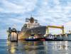 HII’s Ingalls Shipbuilding division launched the first LPD Flight II, San Antonio-class amphibious transport dock ship Harrisburg (LPD 30) on Saturday, October 5, 2024. (Photo: HII)