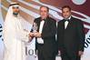 ABS Regional Vice President, Middle Eastern Region, ABS Europe Division, Joseph Brincat (center) accepts the Lloyd’s List Middle East & Indian Subcontinent Award for the Best Classification Society from Hamed Bin Lahej, Regional CEO Middle East/Africa, Drydocks World, Dubai during the awards ceremony held in Dubai. At right is Reg Athwal, founder of the RAW Group of Companies and the master of ceremonies for the event. (Photo courtesy ABS)