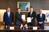 At the signing ceremony, from left: Hitoshi Nagasawa, Chairman, NYK;  Takaya Soga, President, NYK; Yuji Yamashita, President, Oono Development; and Teruo Ohno, Chairman, Oono Development. Image courtesy NYK