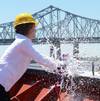 Carrie Templin christens Crowley’s new product tanker Louisiana in New Orleans (Photo: Crowley)