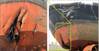 Damage to Mark E Kuebler stern hull and fendering system from the Nisalah propeller. (Source: NTSB)