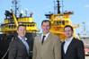Ecosse Subsea Systems managing director, Mike Wilson, flanked by David Hunt (left) and Faris Lutfy