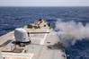 The Arleigh Burke-class guided-missile destroyer USS Cole (DDG 67) fires its Mark 45 gun system during a live-fire exercise, July 19, 2024. (Source: US Navy / Mark Pena)