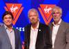 From left to right: Tom McAlpin, Virgin CEO and President; Sir Richard Branson, Founder Virgin; and Stuart Hawkins, Virgin SVP Marine and Technical at the rollout of the new name and logo for Virgin Voyages. (Photo: Wärtsilä)