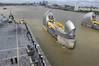HMS Ocean Transits Thames Barrier: Photo courtesy of MOD