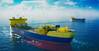 Illustration of a FSIU in the foreground, receiving
cargo from a LCO2 carrier in the background
(Source: Yinson Production AS)