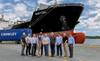 JAXPORT CEO Eric Green presented Crowley Chairman and CEO Tom Crowley a commemorative plaque to celebrate Quetzal’s maiden voyage to Jacksonville. Credit: JAXPORT