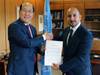Jorge Barakat Pitty (right), Minister of Maritime Affairs of Panama, presented the country's instrument of accession to the Ballast Water Management Convention to IMO Secretary General Lim on October 19, 2016. (Photo: IMO)