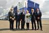 (left to right) Henrik Hessellund, Captain of the Ark Germania; Berthold Brinkmann, Administrator of P+S Werften; Dr. Alexander Badrow, Lord Mayor of Stralsund; German Federal Minister Prof. Dr. Johanna Wanka; Peder Gellert Pedersen, Executive Vice President Shipping Division DFDS and Axel Schulz, Representative of the Administrator at the Volkswerft Stralsund