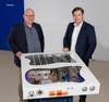 Mads Friis Jensen, CCO and Co-founder, Blue World Technologies together with Lars Bo Andersen,  Manager of Alfa Laval Test and Training Centre - HTPEM fuel cell at Alfa Laval Test & Training. Photo courtesy Alfa Laval