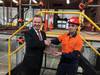Minister Pynes’ signature was welded into a plate that was in turn welded into the hull by the Minister, with assistance from one of Austal’s newest Apprentice Fabricators, Ricardo De Oliveira. (Image: Austal)