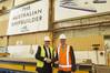 Mols Chairman Frantz Palludan and Austal CEO David Singleton at First Plate-Cutting for 'Express 4' at Austal's Shipyard in Henderson, Western Australia (Photo: Austal)