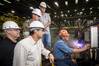Paul Bosarge, a burner workleaderman at Ingalls Shipbuilding, starts fabrication of steel for the amphibious assault ship Bougainville (LHA 8). Also pictured (left to right) are Frank Jermyn, Ingalls’ LHA 8 ship program manager; Lance Carnahan, Ingalls’ steel fabrication director; U.S. Marine Corps Capt. J.D. Owens, representing Supervisor of Shipbuilding, Gulf Coast; and Ricky Hathorn, Ingalls’ hull general superintendent. (Photo: Derek Fountain/HII)