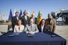 (Seated, from left) Kim Ostrowski, Director of the Navy Base Realignment and Closure Program Management Office West; Maritime Administrator Paul “Chip” Jaenichen; Harbor Commissioner Tracy Egoscue; (standing, from left) Richard Cameron, Port Managing Director of Environmental Affairs and Planning; Long Beach Vice Mayor Rex Richardson; Port CEO Jon Slangerup; former Long Beach Mayor Beverly O'Neill; and Long Beach Councilmember Roberto Uranga, District 7.)