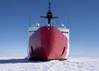 The Coast Guard Cutter Polar Star (WAGB-10) is in the fast Ice Jan. 2, 2020, approximately 20 miles north of McMurdo Station, Antarctica. The 399-foot icebreaker is the only ship in U.S. service capable of clearing a path through the Antarctic ice to escort three refuel and resupply ships to McMurdo Station during Operation Deep Freeze. The ships deliver enough cargo and fuel to sustain year-round operations on the remote continent. U.S. Coast Guard photograph by Senior Chief Petty Officer NyxoL