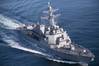 The guided-missile destroyer USS Ralph Johnson (DDG 114)--the 30th Arleigh Burke-class ship built at Ingalls Shipbuilding--plows the Gulf of Mexico during sea trials. HII photo