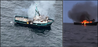 The Tarka II as seen on the U.S. Coast Guard overflight (left) and the Tarka II as seen by the captain upon returning to the vessel (right), both on the night of the fire. (Sources: U.S. Coast Guard and Tarka II captain)