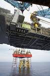 Two hours after the Valemon topsides weres lifted off the transport vessel, the structure landed on its feet. (Photo: André Osmundsen/Statoil)