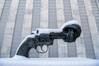 View of Non-Violence Sculpture in Snow at UN Headquarters (Source: UN)
