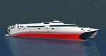 The new 100 meters long catamaran ferry, being bui