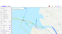 The TimeCaster web app: previous shipping routes are displayed in blue, and predicted future routes shown in yellow (Image: cloudeo)