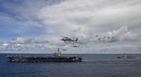 The USS Nimitz (CVN 68) and USS Ronald Reagan (CVN 76) Carrier Strike Groups conduct dual carrier operations in the Indo-Pacific as the Nimitz CSF. (U.S. Navy photo by Olivia Banmally Nichols)