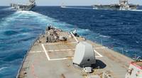 The guided-missile destroyer USS Arleigh Burke (DDG 51) transits in formation with the guided-missile destroyer USS Mason (DDG 87), the guided-missile cruiser USS Normandy (CG 60), and the aircraft car-riers USS Abraham Lincoln (CVN 72) and USS Harry S. Truman (CVN 75) during dual-carrier sustainment and qualification operations in the Atlantic. (U.S. Navy photo by Mass Communication Specialist 2nd Class Justin Yarborough/Released)