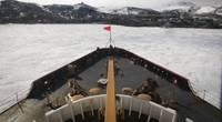 The U.S. Coast Guard Cutter Polar Star breaks ice Jan. 16, 2020, near the ice pier of McMurdo Station, Antarctica. (U.S. Coast Guard photo NyxoLyno Cangemi)