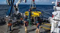 ROV Hercules launches off of the E/V Nautilus to search for meteorite fragments in Olympic Coast National Marine Sanctuary. (Photo: Susan Poulton/OET)