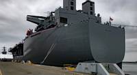 The Lewis B. Puller-class expeditionary mobile base USS Miguel Keith (ESB 5) sits pierside during the ship’s commissioning ceremony. (Photo: Kevin C. Leitner / U.S. Navy)