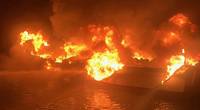 A 36-foot fishing vessel ablaze near Dauphin Island, Ala. (U.S. Coast Guard photo)