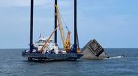 The Seacor Eagle is on scene for salvage and pollution response operations following the fatal capsizing of the Seacor Power off Port Fourchon, La. (Photo: Brendan Freeman / U.S. Coast Guard)
