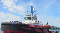 RT Kuri Bay - one of the three vessels used by KOTUG to serve the Shell Prelude facility (Photo courtesy of Inmarsat)