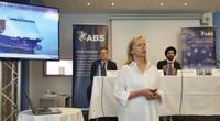 Dr. Kirsi Tikka, Executive Vice President and Senior Maritime Advisor at ABS (foreground) and Niklas Carlen from MSI and Gurinder Singh from ABS (background) during the announcement of the Setting the Course to Low Carbon Shipping vision document. Photo Credit: Joseph DiRenzo