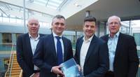 Image from left: Hans Næss Olstad, VP Head of Sales Marketing in Torvald Klaveness, Peter Norborg CEO in Clipper Bulk A/S, Lasse Kristoffersen CEO in Torvald Klaveness and Tom Harald Gjerdingen Head of Bulkhandling in Klaveness.