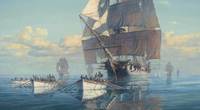 A paintings by Maarten Platje called the Great Chase tells this amazing story of the US Frigate Constitution being becalmed off the New Jersey coast and becoming engaged in a rowing race to keep out of range of a powerful British Squadron. The Constitution escaped and went on to have her amazing victories that year, but if she had been caught, today we would have never heard of her. Credit Maarten Platje