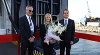 EVP Peder Gellert, Sponsor Eva Lundstedt and SVP Selçuk Boztepe at the naming ceremony in Istanbul. Photo: DFDS