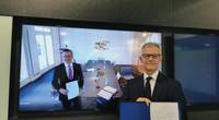 Pictured are Christian Rychly (on screen; left), Managing Director of MPC Capital – in Hamburg, and Carl Schou, CEO & President of Wilhelmsen Ship Management – in Singapore, taken during an online signing ceremony to formalize the partnership. (Photo: Wilhelmsen Ship Management)